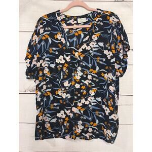 Kaffe Top Size 42 Navy Short Sleeves Floral Print‎